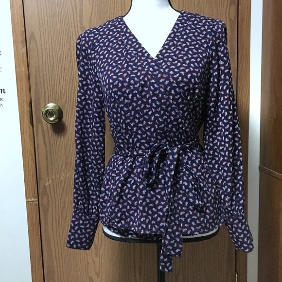 Boden Navy Rainbow Arc Wrap Blouse - Picture 3 of 7